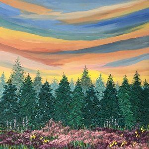 Sunrise in the Pine Grove, Original Painting 12x12